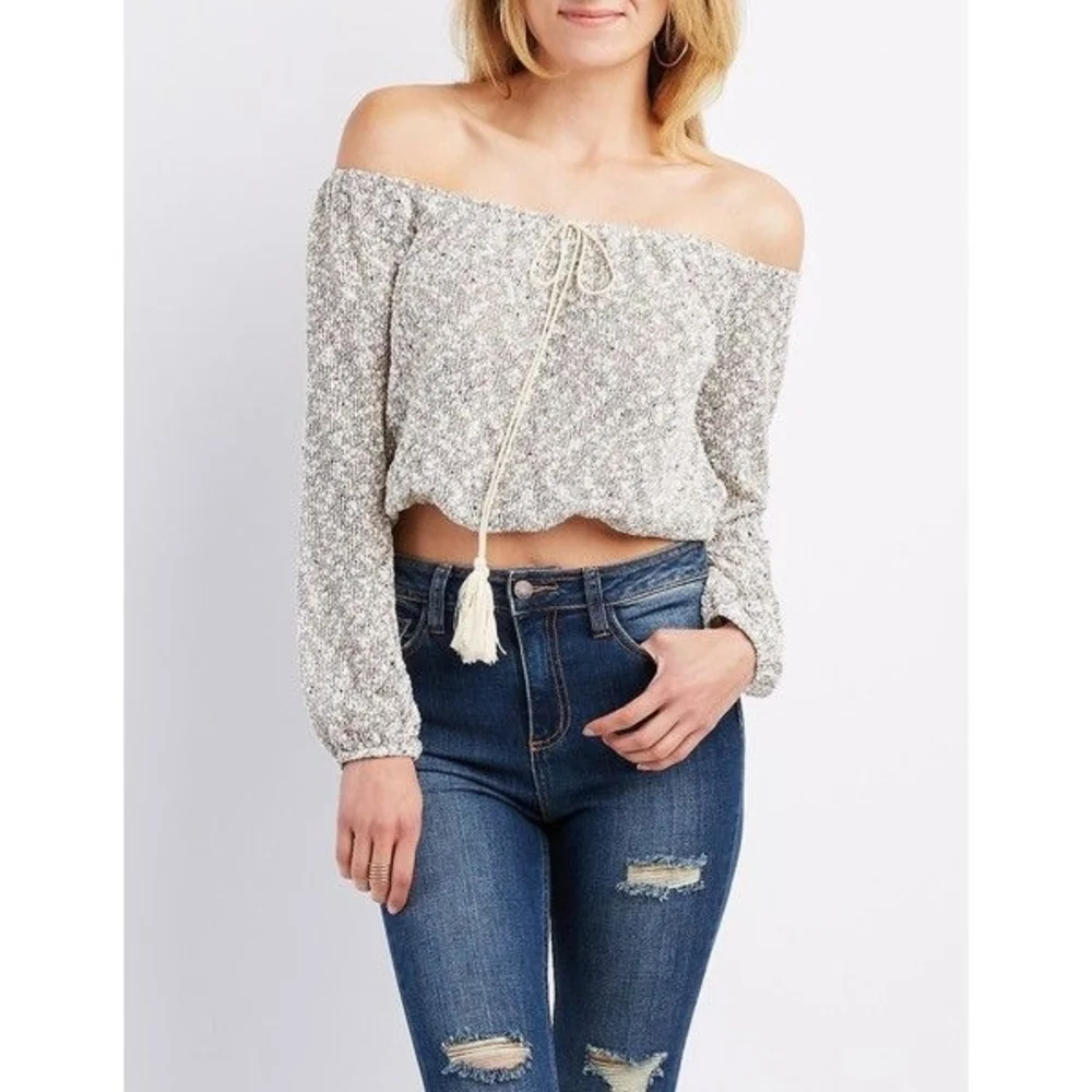 Charlotte Russe Gray Smocked Tie Front Blouse